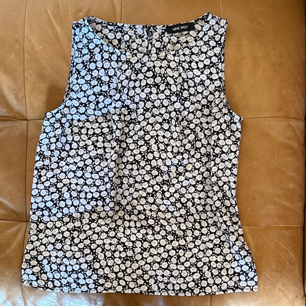 Nine West Monochrome Floral Sleeveless Blouse